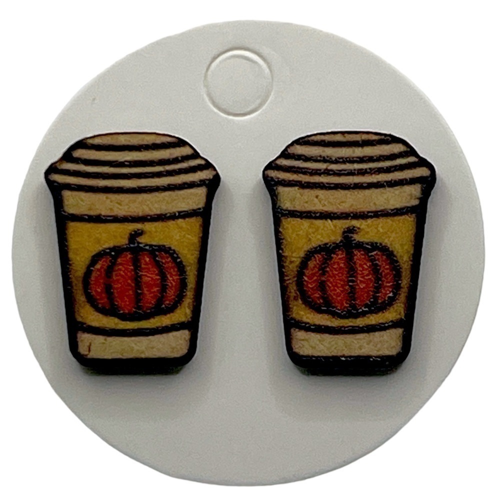 Mini Fall Pumpkin Spice Wood Stud Autumn Earrings